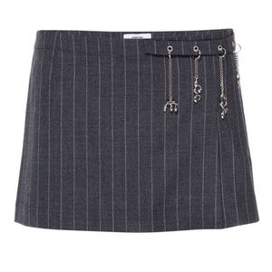 Miaou Charcoal Pinstripe Mini Skirt with Chain Accents